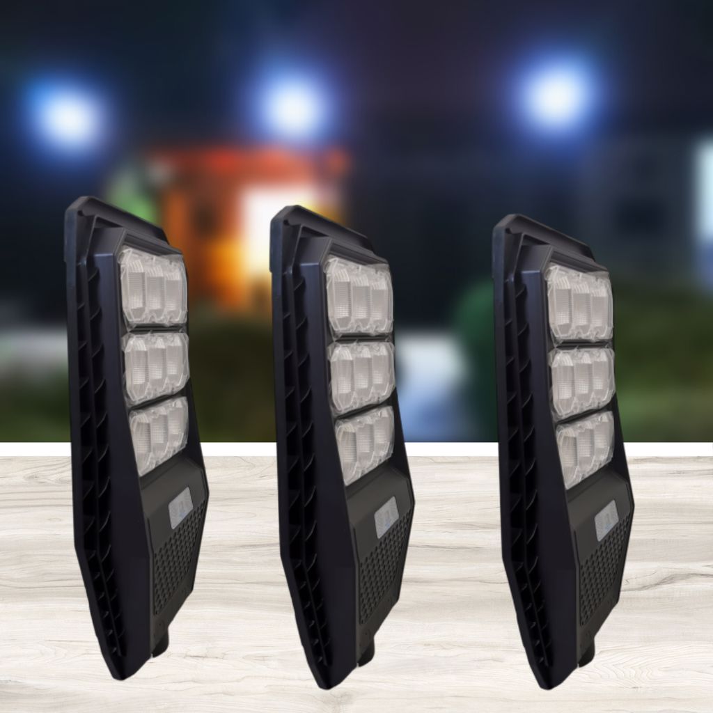 חבילה במבצע לחג - 3 תאורות רחוב סולאריות ABS מקצועיות 100 וואט עם שלט
